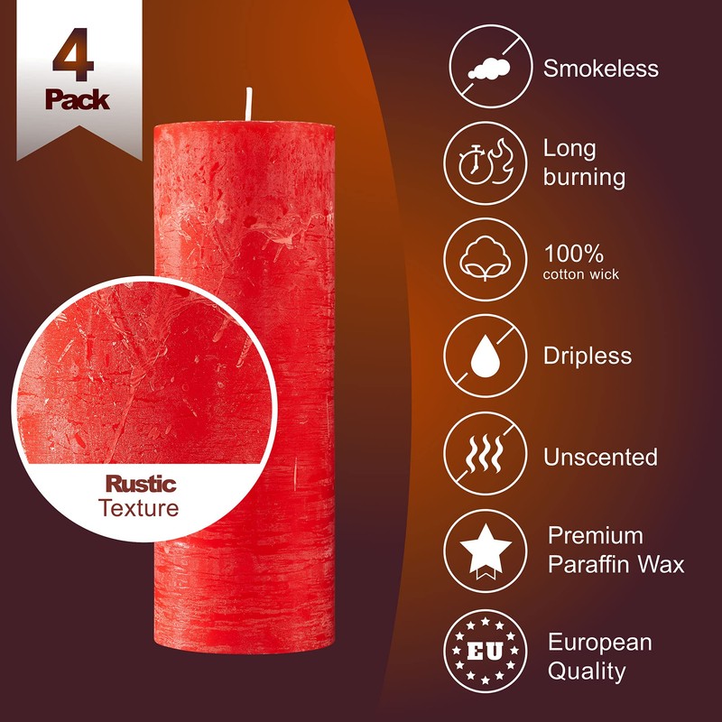 SPAAS Rustic Red Pillar Candles - 2.7" X 7.5" Decorative