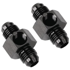 Podavelle 6AN Male to 6AN Male Flare Fuel Pressure Gauge Take Off Fitting Adapter Union with 1/8 NPT Side Port Aluminum Black, Pack of 2