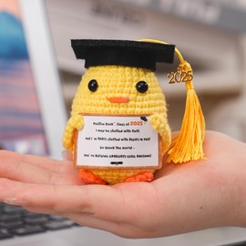 WENGIFT - Regalo de graduación positivo de pato 2025, hecho a mano, pato de ganchillo con tarjeta inspiradora, recuerdo alentador para graduados de secundaria y universitarios