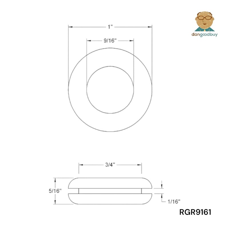 Rubber Grommet Fits 3/4" Hole in 1/16" Thick Panel -