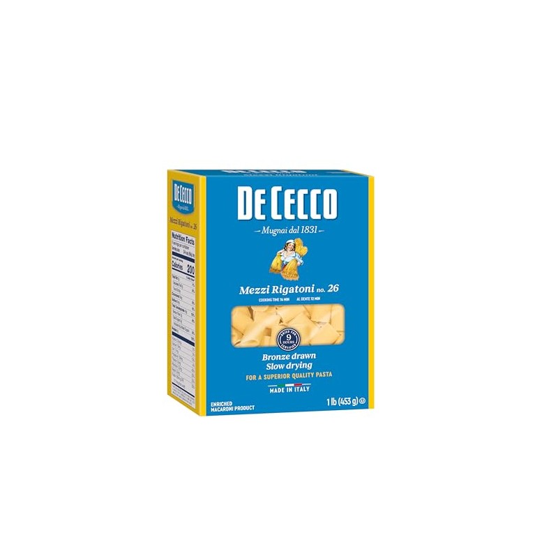 De Cecco Semonlina Pasta, Mezzi Rigatoni No.26, 1 Pound (Pack