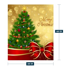 Neatee Living Christmas Decorative Throw Blanket Green Red Gold Christmas Tree Blanket Xmas Holiday Throw Blanket Couch Sofa Bed Soft Lightweight Fuzzy Plush Fleece Blankets and Throws 50x60