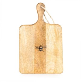 Round Wooden Chopping Board with Bee Design, Natural Wood, Decorative Kitchen Board with Hanging Loop (Paddle Serving Board)