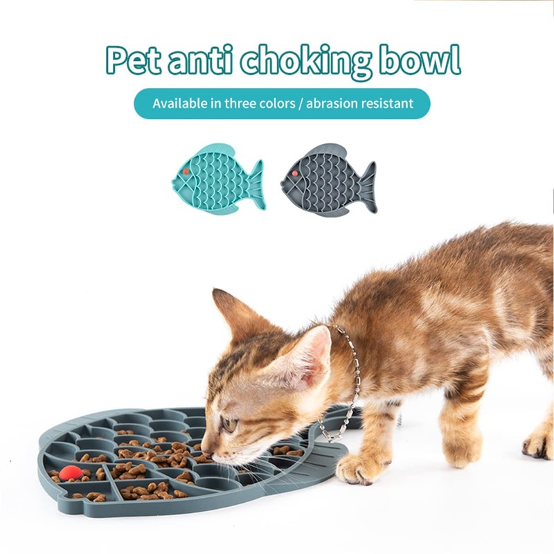 Slow Feeder Cat Bowls, Fish Shape Silicone Puzzle Feeder Lick