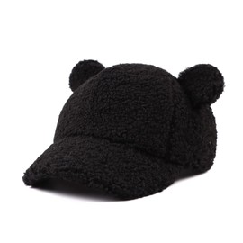 Winter Fleece Baseball Cap for Baby Girls Warm Toddler Boys Hat Cute Bear Ears Kids Baseball Hats (Black, 52)