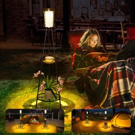 Satucol 4 Pack 45.4'' Outdoor Floor lamp IP65 Waterproof, Solar Lights Outdoor with 2 Plant Stand,Outdoor Patio Decor with USB Charging Port 3 Lighting Modes for Porch Deck Yard and Garden