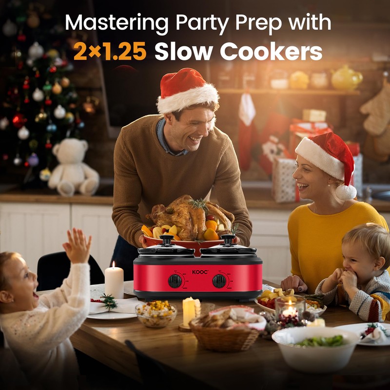 KOOC Double Small Slow Cooker, Buffet Server and Warmer, 2