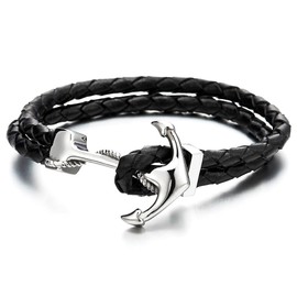 Stainless Steel Anchor Bracelet Men's Women's Bracelet Black Braided Leather Bracelet Leather Bangle, Leather, Non-applicable