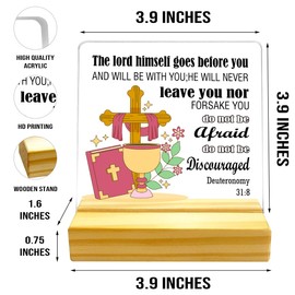 Inspirational Desk Decor,Classic Religious Scripture Desk Decor,Cross Sign Holy Bible Verse Acrylic Plaque,Christian Deuteronomy 31:8 Office Table Desk Sign,Christmas New Year's Gifts