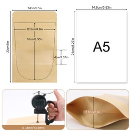 SumDirect Kraft Stand Up Pouches - 100Pcs Resealable Kraft Paper Stand Up Bags with Window, Self-Sealing Zipper Disposable Food Storage Bags for Home or Business (100, 5.5x7.8inch)