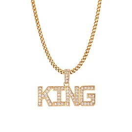 Liitata Hip Hop Gold Necklace King Sign Necklace Rock Star Rapper Punk Gold Chain King Pendant Chain 80s 90s Costume Accessory for Men Fancy Dress Carnival Theme Party