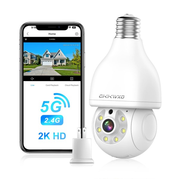 CiKiKWXO Light Bulb Security Camera,2K Wireless Light Bulb Camera,2.4GHz WiFi
