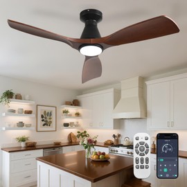 DLLT 42-Inch Ceiling Fans with Lights: Flush Mount Ceiling Fan 3 Blades for Indoor Outdoor - Dimmable Ceiling Fan with Remote APP Control Noiseless DC Motor for Low Profile Bedroom