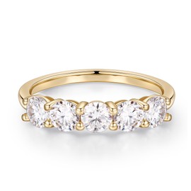 5 Stone Moissanite Rings for Women, Sterling Silver Yellow Gold Stone, Created Moissanite