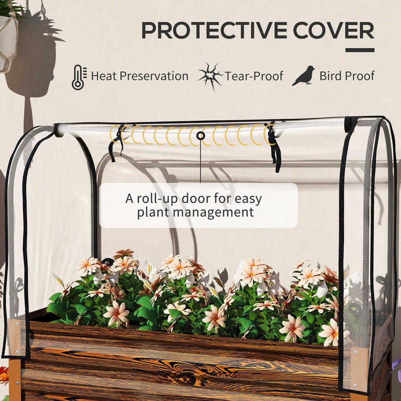 Outsunny Raised Garden Bed with Cover and Storage Shelf, Rectangular