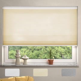MYshade Cordless Cellular Window Shades Light Filtering Blinds for Indoor Windows 1.5 inch Honeycomb Cell Sheer Fabric Accordion Pull Down Blinds Easy Lift Easy to Install, Size 24" W X 50" H (Beige)