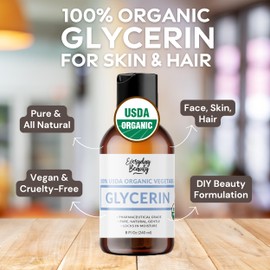 100% Organic Glycerin – USDA Certified - Perfect for DIY Beauty Products, Crafts, and Formulations – Derived From Coconut – Skin and Hair Moisturizer for Deep Hydration – 8 Fl Oz – By Everyday Beauty