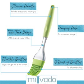 Millvado Silicone Basting Brush: Heat Resistant Cooking Brush for Oil and Sauce - Flexible Food Brush - Dishwasher Safe Basting Brush for Cooking – Green Silicone Pastry Brush/BBQ Brushes for Sauce