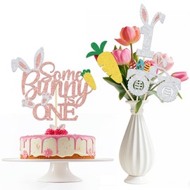 12PCS Some Bunny is One Centerpiece Stick Bunny 1st Birthday Party Decorations Table Decorations for Easter Themed First Birthday Party Decor for Girls