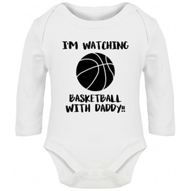 Hippowarehouse Shhh. I'm Watching Basketball with Daddy!! Baby Vest Bodysuit (Long Sleeve) Boys Girls White