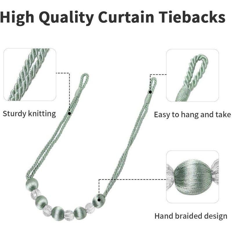 BEL AVENIR Crystal Curtain Tiebacks, Beaded Handmade Curtain with 2