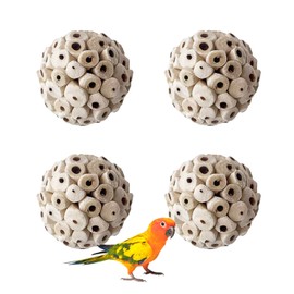 Nereds 4pcs Bird Toys Sola Wood Balls Natural Sola Balls Bird Chewing Toy for Budgie Parakeet Cockatiel Orbs
