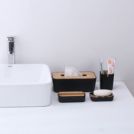 2 Pack Bamboo Soap Dish, Self-Draining Soap Box, Wooden Bamboo Bar Soap Holder for Shower, Bathroom, Kitchen, Bathtub, Bar Sink (White and Black)