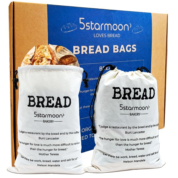 Organic Reusable 100% Cotton Bread Bags for Homemade Bread Large,