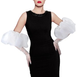 Geyoga Women's Puff Sheer Long Gloves Oversize Mesh Tulle Gloves with Puff Sleeve for Cocktail Opera Party Dance(White)