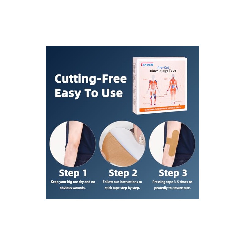 Kinesiology Tape Precut Strips, Beige, 60 Count