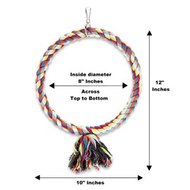Spoiled Pet® Large Circle Cotton Bird Rope Swing Perch - Made with All Natural Materials - Safe to Climb and Chew - Great for African Grey Parrots, Cockatiels, Parakeets, and Cockatoos