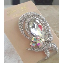Kirks Folly Large crystal boquet necklace   pin brooch silvertone  ab crystals