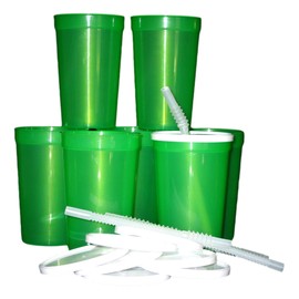 Talisman, 20 Ounce Plastic Drinking Glasses, Lids and Straws, 14 Pack, Translucent Green