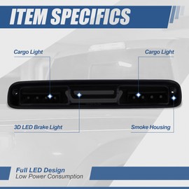 Auto Dynasty 3D LED Bar High Mount Tinted Third 3rd Tail Brake Light Cargo Lamp Compatible with Chevy Silverado GMC Sierra 99-07