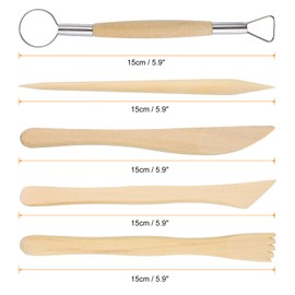 HARFINGTON 5pcs Wooden Clay Sculpting Tools Double-Headed Crafts Modeling kit Pottery Carving Tool for Shaping Cutting Decoration Embossing