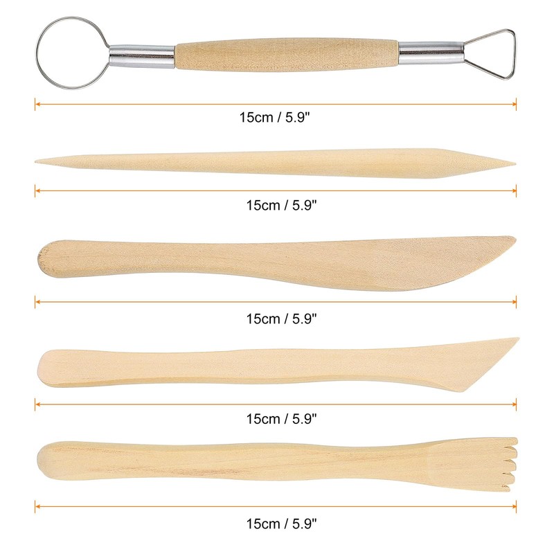 HARFINGTON 5pcs Wooden Clay Sculpting Tools Double-Headed Crafts Modeling kit