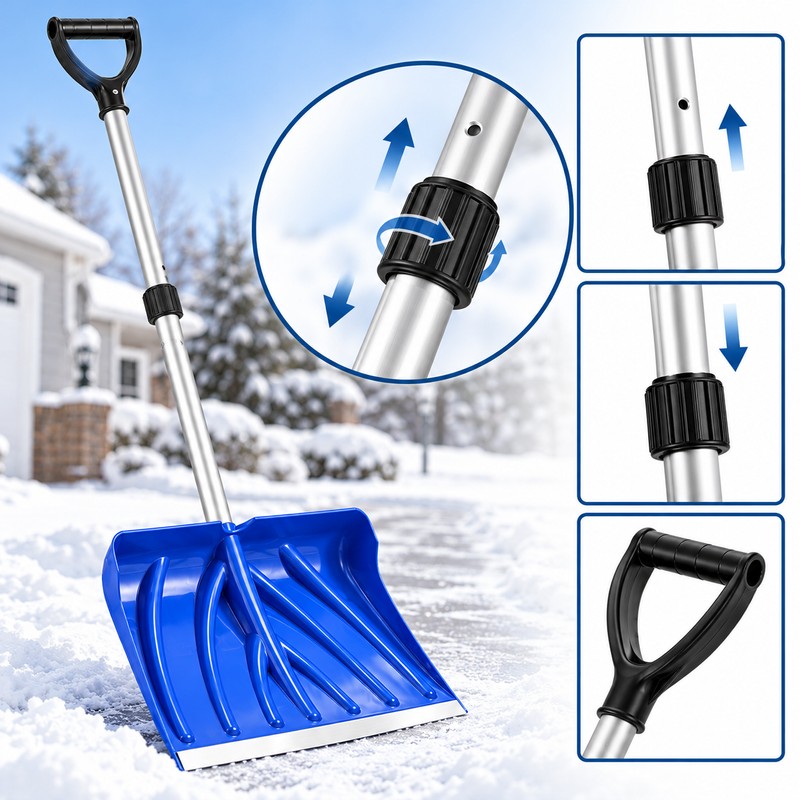 18-Inch Snow Shovel for Driveways and Walkways – Adjustable Aluminum