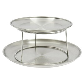 DYNAMI 2-Tier Seafood Tower Set,2pcs Thickened Stainless Steel Seafood Tray(10in+8in) and Tray Combo,Silver Round Serving Trays for Seafood Barbecue Buffet Party