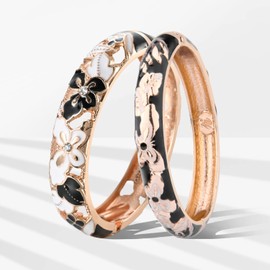 UJOY Vintage Jewelry Cloisonne Handcrafted Butterfly Enameled Gorgeous Rhinestone Gold Hinged Cuff Bracelet Bangles Gifts 88A09 Black