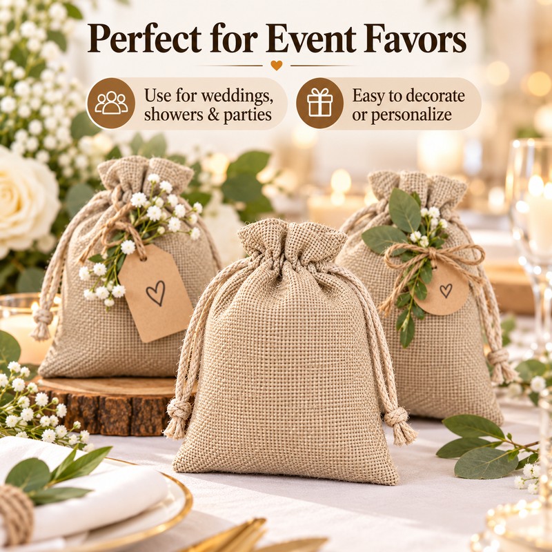 20-Piece Burlap Drawstring Gift Bags – 3.93 × 5.91 Inch