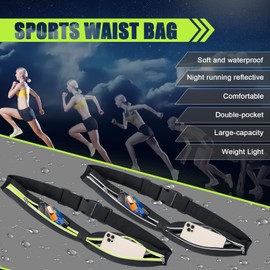 AiQInu Bum Bag Men and Women, Green & Black, running belt