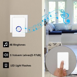 Wireless Doorbell, Greencycle Wireless Doorbell for Home, Waterproof Doorbell Chime Kits, 1000ft Range, with 48 Melodies, 5 Volume Levels & LED Flash, for Home Classroom Office Apartment, 2SET