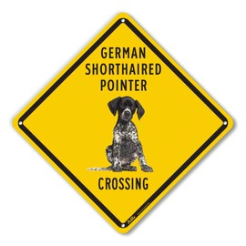 PetKa Signs and Graphics PKAC-0605-NA_10x10 "German Shorthaired Pointer Crossing (Yellow Back)" Aluminum Sign, 10" x 10"