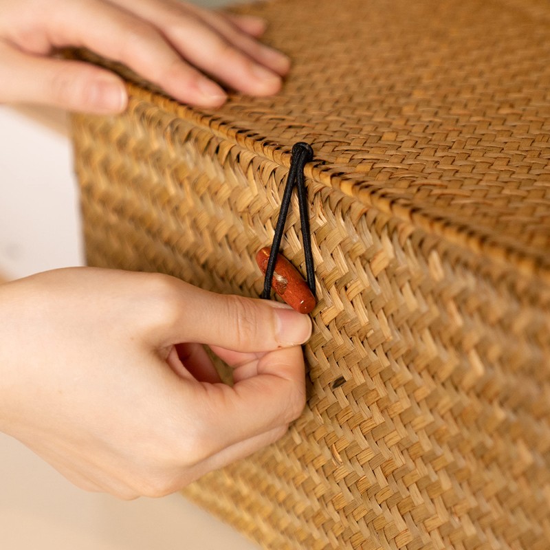 4 Pack, Wicker Baskets with Lids, Nautral Seagrass Storage Baskets,