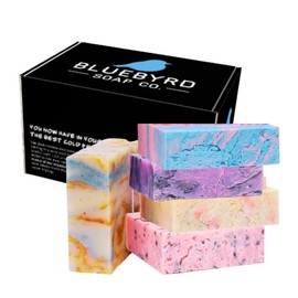 BLUEBYRD Soap Natural Cotton Candy Bar Soap Set - Gentle Cleansing for All Skin Types - 5 Pack Variety: Candy, Amber, Vanilla, Banana, Watermelon - Gift for Teens & Kids (Sweet)