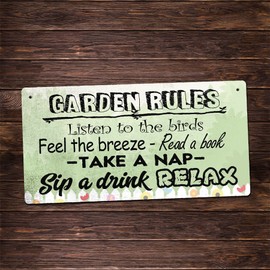 Garden Sign | Metal Signs Tin Wall Hanging Plaques | Gardening Accessories for Shed Man Cave | Friendship Gifts for Him Her Friends | 2 Sizes 400mm x 200mm and 200mm x 100mm - Garden Rules