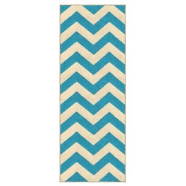 Custom Size Blue Chevron Zig Zag Rubber Backed Non-Slip Hallway Stair Runner Rug Carpet 22 inch Wide Choose Your Length 22in X 15ft
