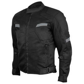 Vance Leather Viper Mens Black Reflective Mesh Motorcycle Jacket w/CE Armor & Thermal Removable Liner (Black, 4X-Large)