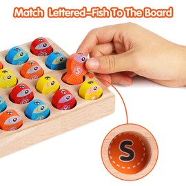 Wooden Magnetic Fishing Game ABC Alphabet Color Sorting Puzzle with 2 Pole MagneticLetters Learning Education Math Preschool Board Games Toys Gifts for 3 4 5 Years Old Girl Boy Kids