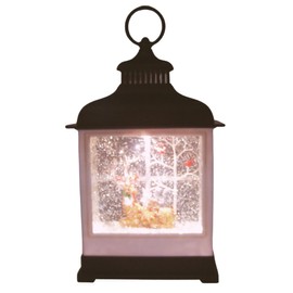 Lighted Deer in Black Topped Lantern, Swirling Glitter, Freestanding Christmas Decoration, Festive Holiday Décor, 12.25 Inches High